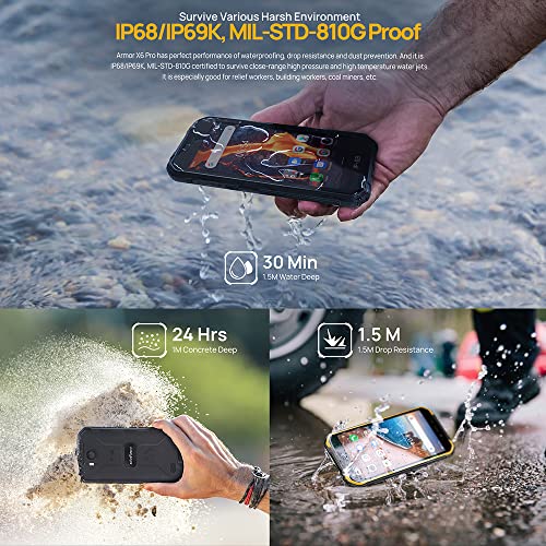 Ulefone Armor X6 Pro 2023 Rugged Smartphone Unlocked, Android 12 4GB+32GB Waterproof Cell Phone, 13MP+5MP Camera, 5.0" HD+ Screen 4000mAh Battery Dual SIM 4G Rugged Phone Support NFC GPS OTG Black