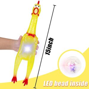 POPLAY 15 Inch Flashing Screaming Chicken, Large Rubber Chicken Dog Toy LED Shining Squeaky Chicken for Chew Toy Stress Relief Practical Jokes