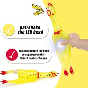 POPLAY 15 Inch Flashing Screaming Chicken, Large Rubber Chicken Dog Toy LED Shining Squeaky Chicken for Chew Toy Stress Relief Practical Jokes