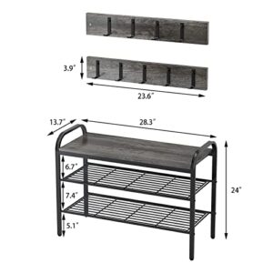 armocity Coat Rack Shoe Bench Sets, 3 Tier Entryway Shoe Bench with Coat Hook Industrial Entry Shoe Organizer for Entryway Closet Hallway Living Room Bedroom, Gray