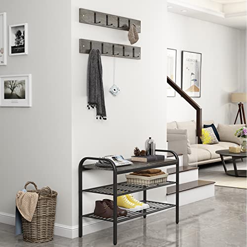 armocity Coat Rack Shoe Bench Sets, 3 Tier Entryway Shoe Bench with Coat Hook Industrial Entry Shoe Organizer for Entryway Closet Hallway Living Room Bedroom, Gray