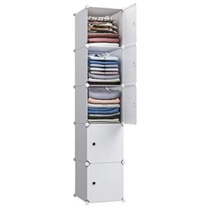 maginels cube storage organizer 5-cube (11.8"x11.8") narrow cabinet closet storage shelves plastic storage shelving for bedroom, living room, office, white with doors