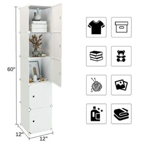 MAGINELS Cube Storage Organizer 5-Cube (11.8"x11.8") Narrow Cabinet Closet Storage Shelves Plastic Storage Shelving for Bedroom, Living Room, Office, White with Doors