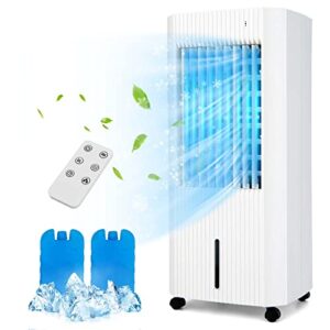 petsite evaporative air cooler, 3-in-1 cooling fan & humidifier with remote, 2 ice packs, 15h timer, 1.3 gal water tank, personal swamp cooler for bedroom with cold air