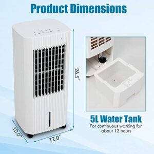 PETSITE Evaporative Air Cooler, 3-IN-1 Cooling Fan & Humidifier with Remote, 2 Ice Packs, 15H Timer, 1.3 Gal Water Tank, Personal Swamp Cooler for Bedroom with Cold Air