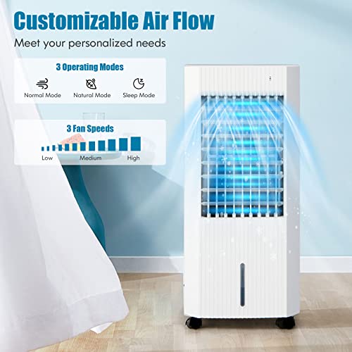 PETSITE Evaporative Air Cooler, 3-IN-1 Cooling Fan & Humidifier with Remote, 2 Ice Packs, 15H Timer, 1.3 Gal Water Tank, Personal Swamp Cooler for Bedroom with Cold Air