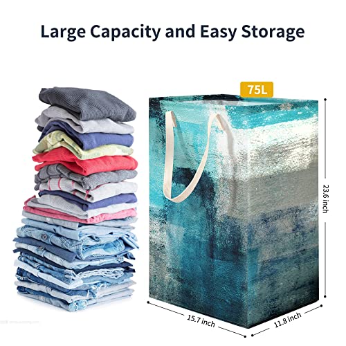 MAYHMYO Laundry Baskets with Reinforced Handles, 2 Pack Teal Laundry Hamper Collapsible Waterproof Clothes Hamper, Durable Tall Laundry Bin for Bedroom, Bathroom, Dorm, Toys, 75L