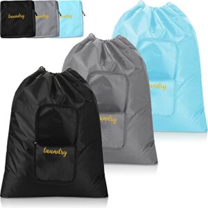 shappy 3 pieces travel laundry bag large dirty clothes bags for traveling lightweight and expandable luggage laundry bag with drawstring closure and zipper, blue gray black, 20 x 21 inch