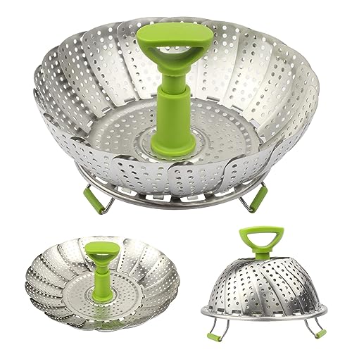 Sihuuu 1 piece Steamer Basket, 5.5" to 9" Stainless Steel Vegetable Steamer Basket,Folding Expandable Steamers for Steaming Cooking