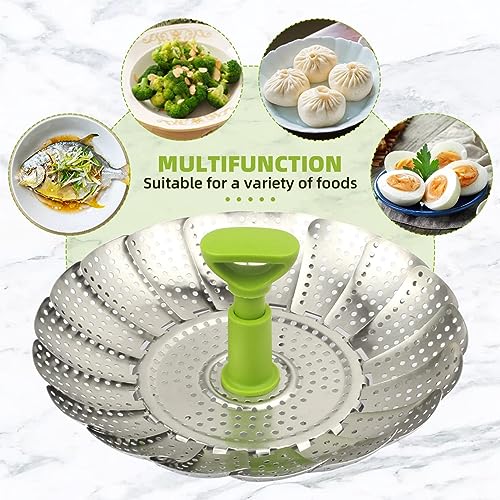 Sihuuu 1 piece Steamer Basket, 5.5" to 9" Stainless Steel Vegetable Steamer Basket,Folding Expandable Steamers for Steaming Cooking