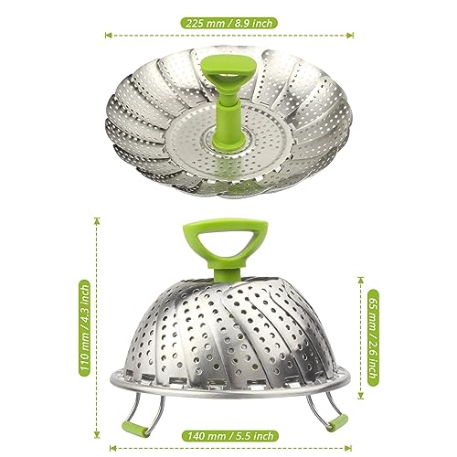 Sihuuu 1 piece Steamer Basket, 5.5" to 9" Stainless Steel Vegetable Steamer Basket,Folding Expandable Steamers for Steaming Cooking