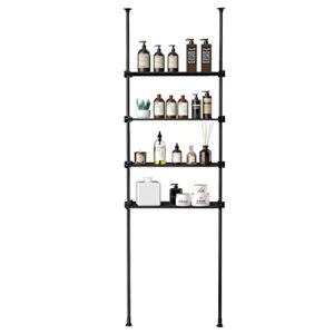 XIHUAN Adjustable Over The Toilet Storage Floor to Ceiling, Freestanding Bathroom Organizer Over Toilet Shelf with Tension Poles, 4 Tier Metal Rack,Black