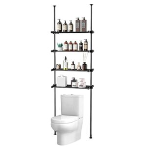 XIHUAN Adjustable Over The Toilet Storage Floor to Ceiling, Freestanding Bathroom Organizer Over Toilet Shelf with Tension Poles, 4 Tier Metal Rack,Black