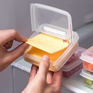 QWERF 4Pcs Sliced Cheese Container for Fridge With Flip Lid, Butter Block Cheese Slice Storage Box, Vegetable and Fruit Fresh-Keeping Box, Portable Leakproof Clear Food Fridge Organizer with Flip Lid