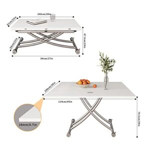 XIHUAN Lift Top Coffee Table Converts to Dining Table, Height Adjustable Folding Table with Wooden Tabletop and Sturdy Cross Metal Legs, Multi-Functional Dinner Table, White