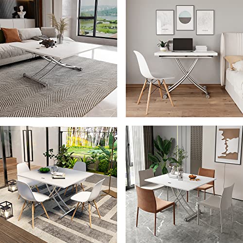 XIHUAN Lift Top Coffee Table Converts to Dining Table, Height Adjustable Folding Table with Wooden Tabletop and Sturdy Cross Metal Legs, Multi-Functional Dinner Table, White