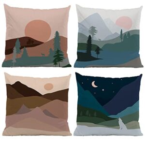 boho sun sunrise sunset moon stars mountains abstract nature landscape 18''x18'' set of 4 throw pillow case decorative home bedroom office hotel cushion cover,sofa bed couch decor,boho lovers gift