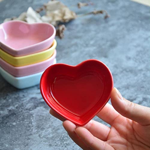 XIGUI 10Pack Heart-Shaped 1.3 Oz Soy Sauce Dishes, Ceramic Dipping Bowls Set, red Dip Sauce Cups/Small Bowls for Ketchup, Sushi Soy, Seasoning, and Christmas Thanksgiving Mother's Day Gifts