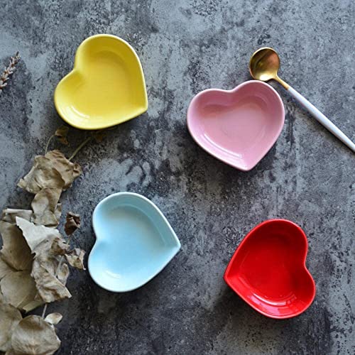 XIGUI 10Pack Heart-Shaped 1.3 Oz Soy Sauce Dishes, Ceramic Dipping Bowls Set, red Dip Sauce Cups/Small Bowls for Ketchup, Sushi Soy, Seasoning, and Christmas Thanksgiving Mother's Day Gifts