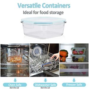 ROSOS Glass Food Storage Containers with Lids Airtight 4 Pack, Glass Storage Containers with Lids for Food, Not Easy Broken & Leak Proof, Glass Containers with Lids for Oven/Dishwasher Safe, Blue
