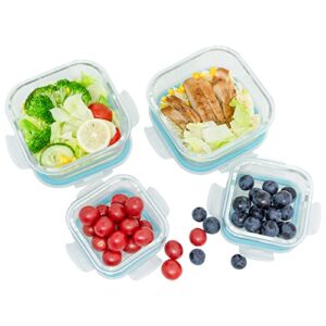 ROSOS Glass Food Storage Containers with Lids Airtight 4 Pack, Glass Storage Containers with Lids for Food, Not Easy Broken & Leak Proof, Glass Containers with Lids for Oven/Dishwasher Safe, Blue