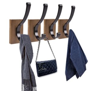 walnut wall hooks 4 pack - coat hooks wall mounted - heavy duty entryway wall hangers for hanging towels, clothes, bags