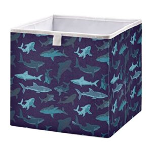 domiking little shark vector collapsible fabric storage cubes bins with handles square closet organizer waterproof lining for home office bedroom 11.02x11.02x11.02 inches