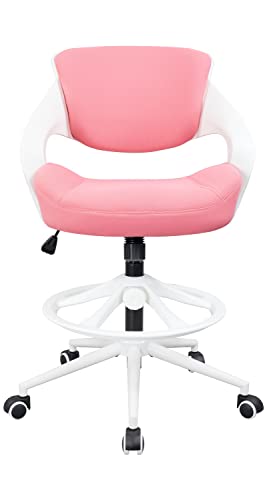 BOJUZIJA Drafting Tall Office Standing Computer Desk Chair with Foot Rest- Lumbar Support& Waist Support Function for Office &Home (Pink)