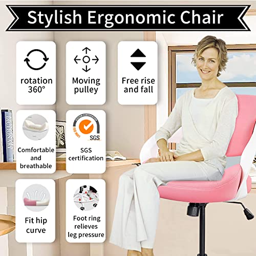 BOJUZIJA Drafting Tall Office Standing Computer Desk Chair with Foot Rest- Lumbar Support& Waist Support Function for Office &Home (Pink)