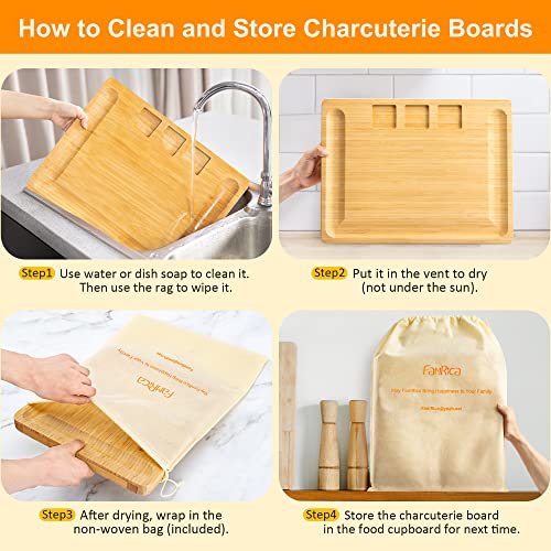 Charcuterie Board Set - FamRica Extra Large Cheese Board with 2 Drawers, Bamboo Cheese Tray Serving Board - Unique, Wedding, Housewarming, Birthday Gifts