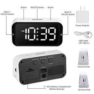 AIMILAR LED Digital Alarm Clock for Bedroom Dual Alarm Clocks with Snooze for Heavy Sleepers Adults Kids with USB Port for Charging 10~100dB Adjustable Volume and 0~100% Dimmer Level