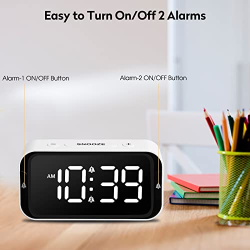 AIMILAR LED Digital Alarm Clock for Bedroom Dual Alarm Clocks with Snooze for Heavy Sleepers Adults Kids with USB Port for Charging 10~100dB Adjustable Volume and 0~100% Dimmer Level