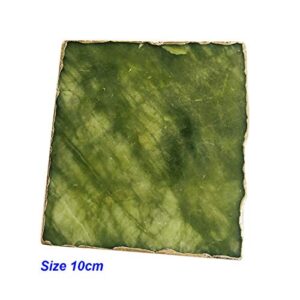 Natural Green Gemstone Jade Coaster with Golden Edge for Home Decoration, 3.5-4 Inches, Square Shape, Set of 4 (Green Jade)