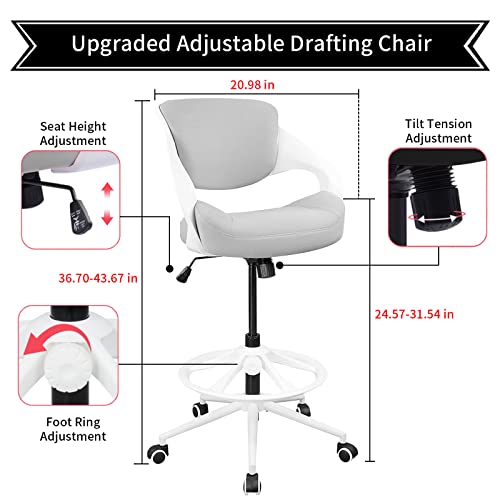 BOJUZIJA Tall Office Chair,Drafting Chair,Standing Computer Desk Chair with Foot Rest- Waist Support Function-Grey