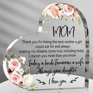 gifts for mother of the bride mother of the bride gifts from daughter thank you for being the best mom acrylic heart keepsake wedding gift from daughter thank you wedding gift for mom (flower)