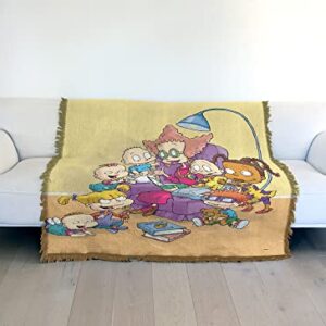 LOGOVISION Rugrats Blanket, 50"x60" Rugrats Get Caught Reading Woven Tapestry Cotton Blend Fringed Throw Blanket