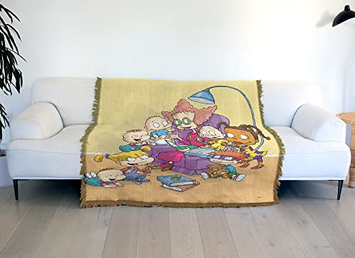 LOGOVISION Rugrats Blanket, 50"x60" Rugrats Get Caught Reading Woven Tapestry Cotton Blend Fringed Throw Blanket