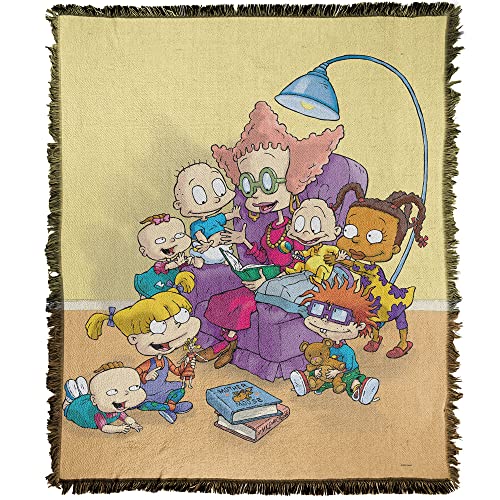 LOGOVISION Rugrats Blanket, 50"x60" Rugrats Get Caught Reading Woven Tapestry Cotton Blend Fringed Throw Blanket