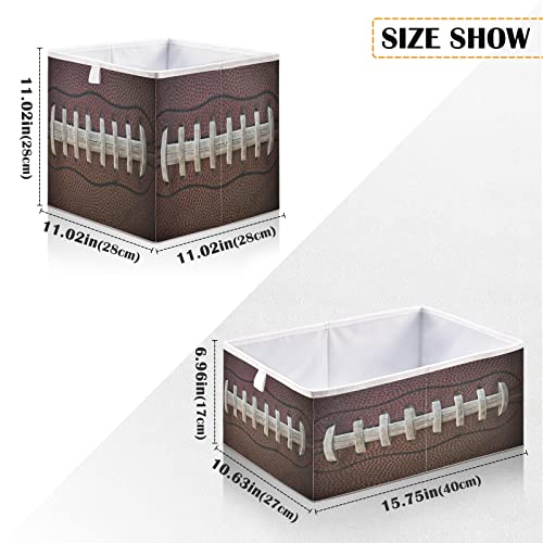 Ollabaky American Football Laces Cube Storage Bin, Foldable Fabric Storage Cube Basket Cloth Organizer Box with Handle for Closet Shelves Drawers, Nursery Storage Toy Bin - R