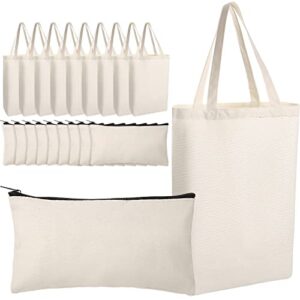 20 pieces canvas tote bags bulk, blank plain canvas bag, reusable grocery shopping cloth bags with handles, blank canvas makeup bags with zipper for diy (white)