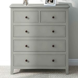 harper & bright designs modern 5 drawers dresser for bedroom, solid wood chest of drawers with nickel hooded pulls, storage cabinet with tapered wood legs for living room hallway entryway,gray