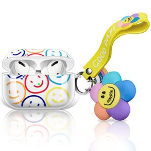 molosleeve cute airpod pro clear case with keychain, cartoon smiley face design soft silicone smooth shockproof compatible with airpods pro charging case for girls kids women