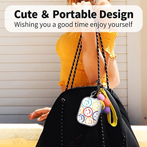 MOLOSLEEVE Cute Airpod Pro Clear Case with Keychain, Cartoon Smiley Face Design Soft Silicone Smooth Shockproof Compatible with Airpods Pro Charging Case for Girls Kids Women