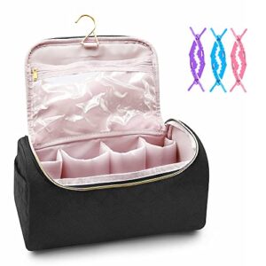 Onism Travel Storage Bag Compatible with Dyson Airwrap Styler, Organizer for Curling Iron Accessories, Portable Travel Case, Hanging Tote Organizer with Hook, Contains 6 Colorful Hair Clips, Black