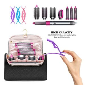 Onism Travel Storage Bag Compatible with Dyson Airwrap Styler, Organizer for Curling Iron Accessories, Portable Travel Case, Hanging Tote Organizer with Hook, Contains 6 Colorful Hair Clips, Black