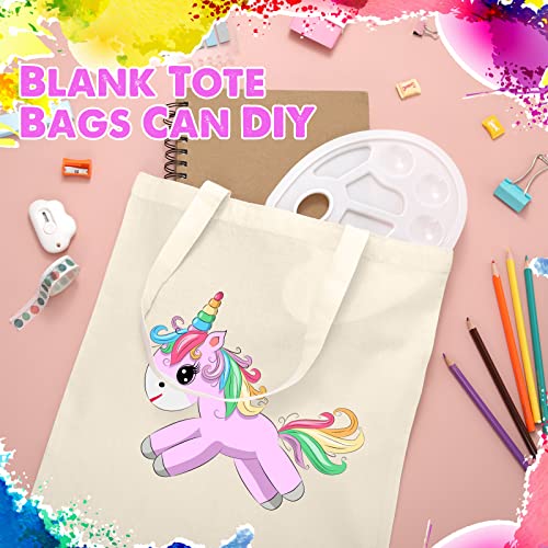 24 Pieces Canvas Tote Bags, Blank Plain Canvas Bag Lightweight Reusable Grocery Shopping Cloth Bags with Handles for DIY Crafting and Decorating,13 Inch W x 15 Inch H