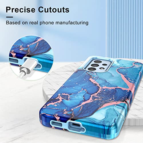 Hekodonk for Samsung Galaxy A53 5G case,Heavy Duty Full Body Shockproof Drop Rugged Protection 3 in 1 TPU+PC Slim Marble Phone Case Dustproof Anti-Scratch Cover for Galaxy A53 5G Light Blue Marble