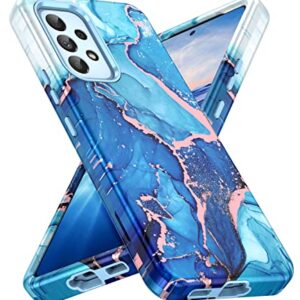 Hekodonk for Samsung Galaxy A53 5G case,Heavy Duty Full Body Shockproof Drop Rugged Protection 3 in 1 TPU+PC Slim Marble Phone Case Dustproof Anti-Scratch Cover for Galaxy A53 5G Light Blue Marble