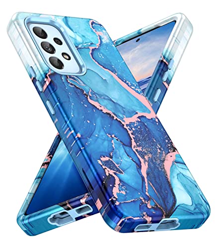 Hekodonk for Samsung Galaxy A53 5G case,Heavy Duty Full Body Shockproof Drop Rugged Protection 3 in 1 TPU+PC Slim Marble Phone Case Dustproof Anti-Scratch Cover for Galaxy A53 5G Light Blue Marble