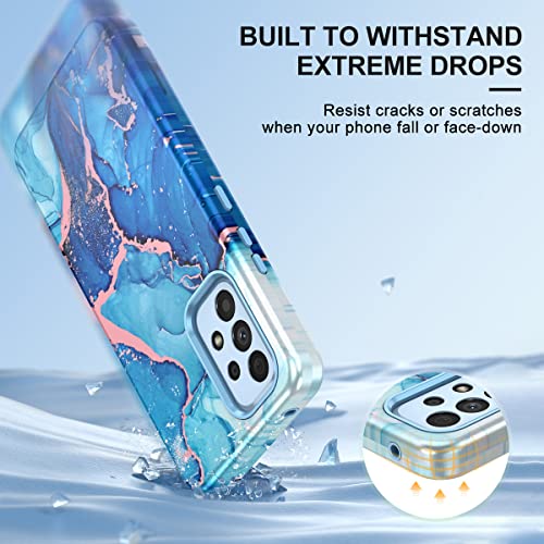 Hekodonk for Samsung Galaxy A53 5G case,Heavy Duty Full Body Shockproof Drop Rugged Protection 3 in 1 TPU+PC Slim Marble Phone Case Dustproof Anti-Scratch Cover for Galaxy A53 5G Light Blue Marble